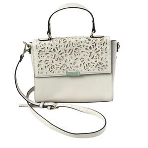 Draper James Crossbody Shoulder Bag Lottie Laser Cut Vegan Leather Cream NEW